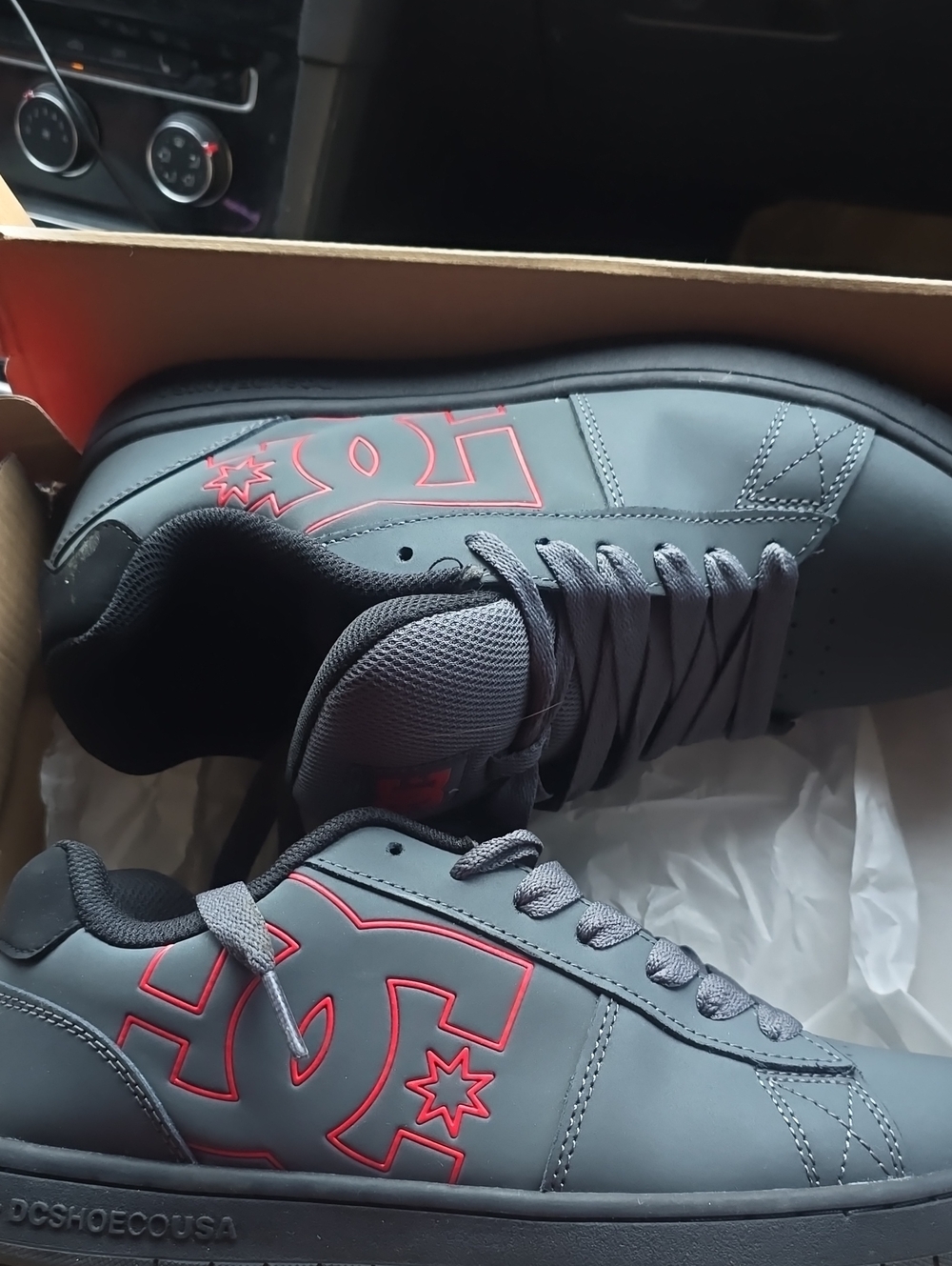 DC Men’s Gray Sneakers with Red Logo Accent